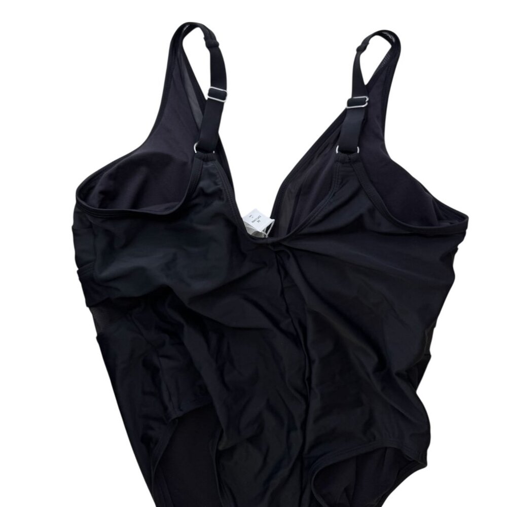 Cupshe Black V-Neck Mesh-Accent One-Piece Swimsuit - Picture 7 of 8